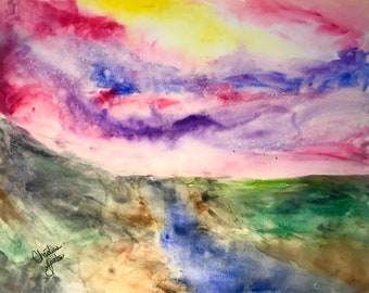 Dramatic Sunset (I give you my love) - Original Watercolor Painting - COVID Renaissance