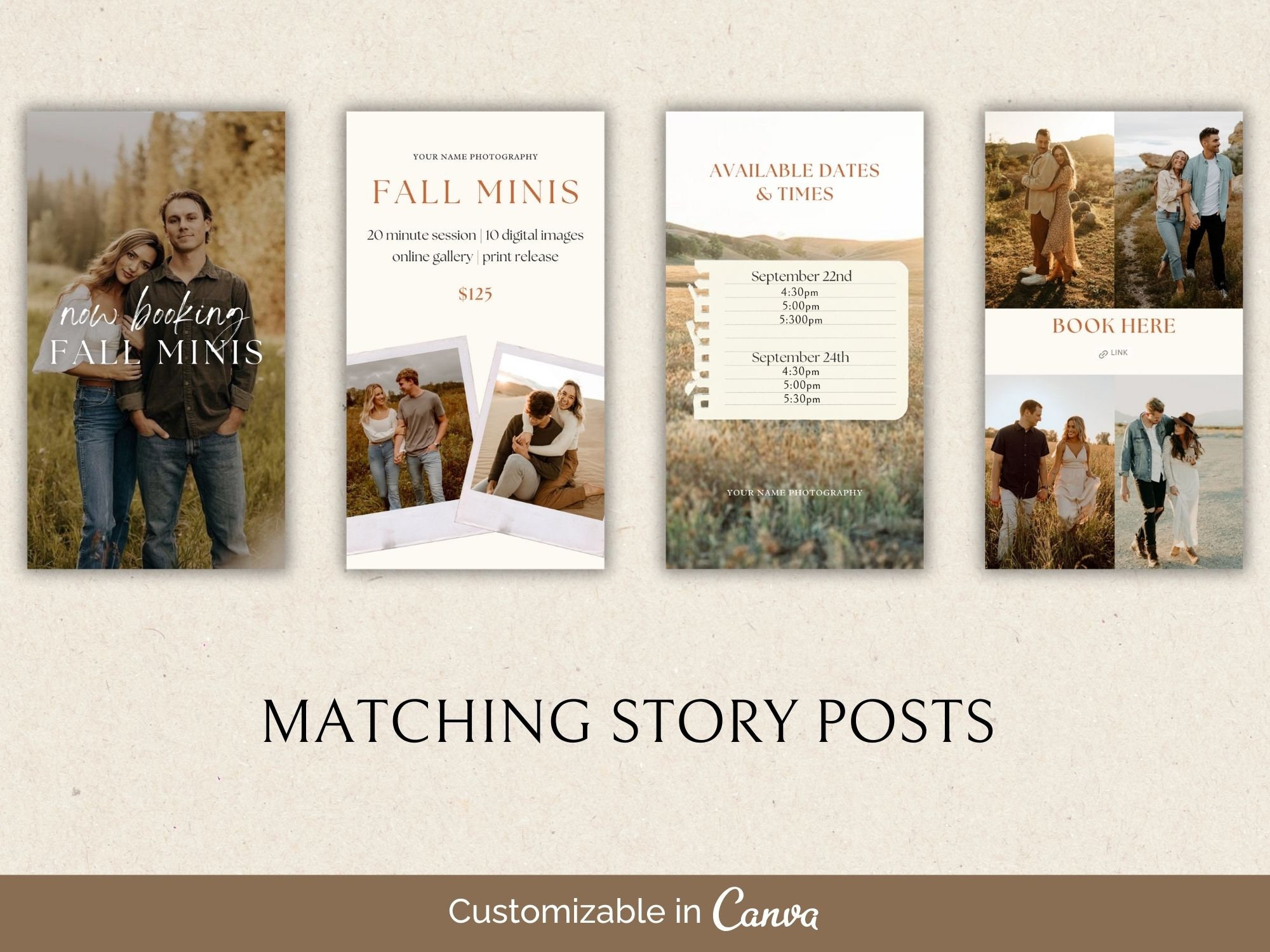 Fall Mini Session Carousel Instagram Post and Stories Canva Autumn ...