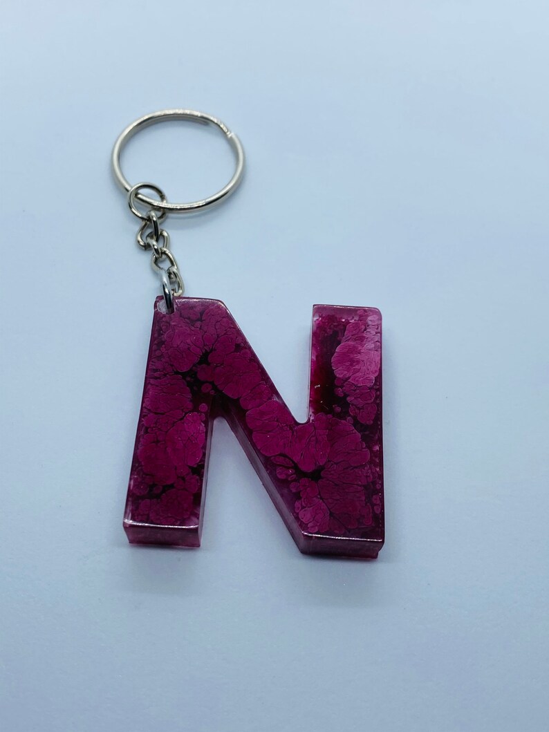 Resin Keychain Letter N Initial Keychain Letter Etsy
