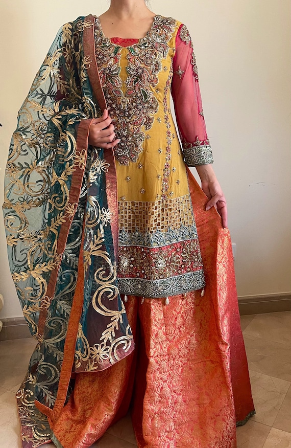 Wedding Wear Pista Green Designer Sharara Suit In Georgette – Kaleendi