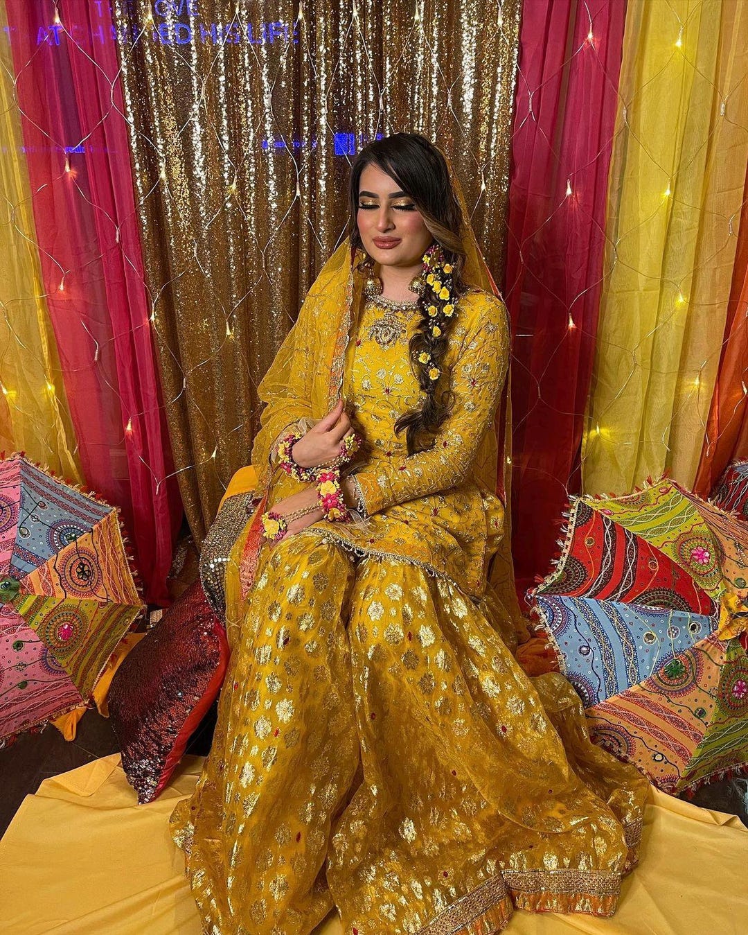 Yellow Dholki Outfit Garara Shirt Dupatta Pakistani Bride Indian