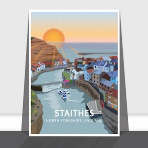 Staithes, North Yorkshire, UK, Illustrated Art Print A3 & A4,