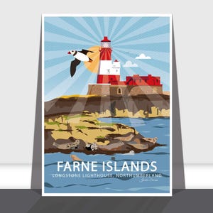 Farne Islands, Northumberland, UK, Illustrated Art Print A3 & A4,