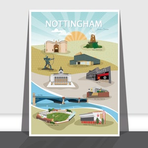 Stampa artistica di viaggio A3 e A4 Nottingham, Regno Unito