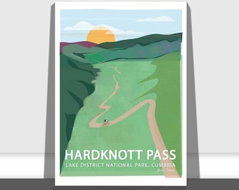 Cycling Art Print, A3 & A4 Size, Hardknott Pass,