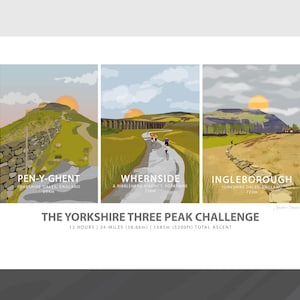 Yorkshire three peak challenge, UK Travel Art Print A3 Size