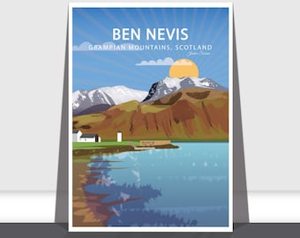 Ben Nevis, Grampian Mountains, Scotland, UK Travel Art Print A3 & A4