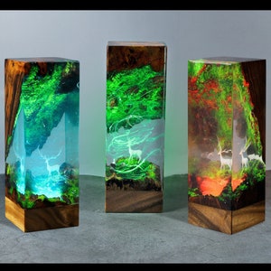 Jungle epoxy resin lamp, 16 colours changing resin wood lamp, decorative lamp, resin art, resin lamp, table lamp, resin light, night light