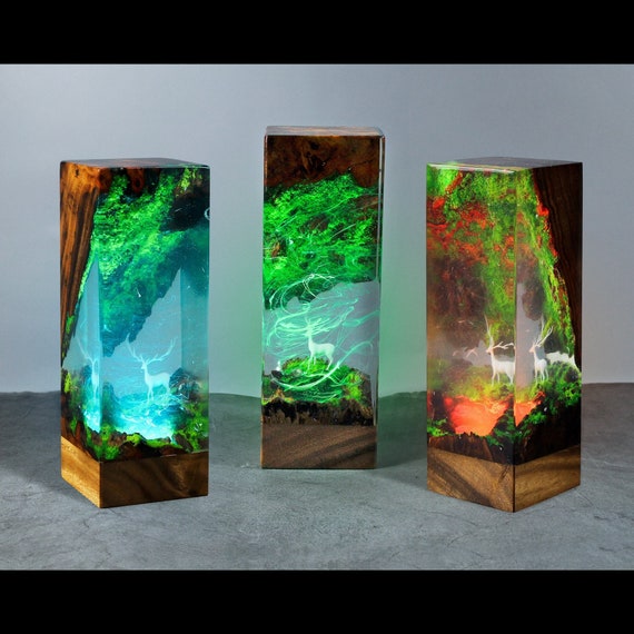 Jungle Epoxy Resin Lamp, 16 Colours Changing Resin Wood Lamp