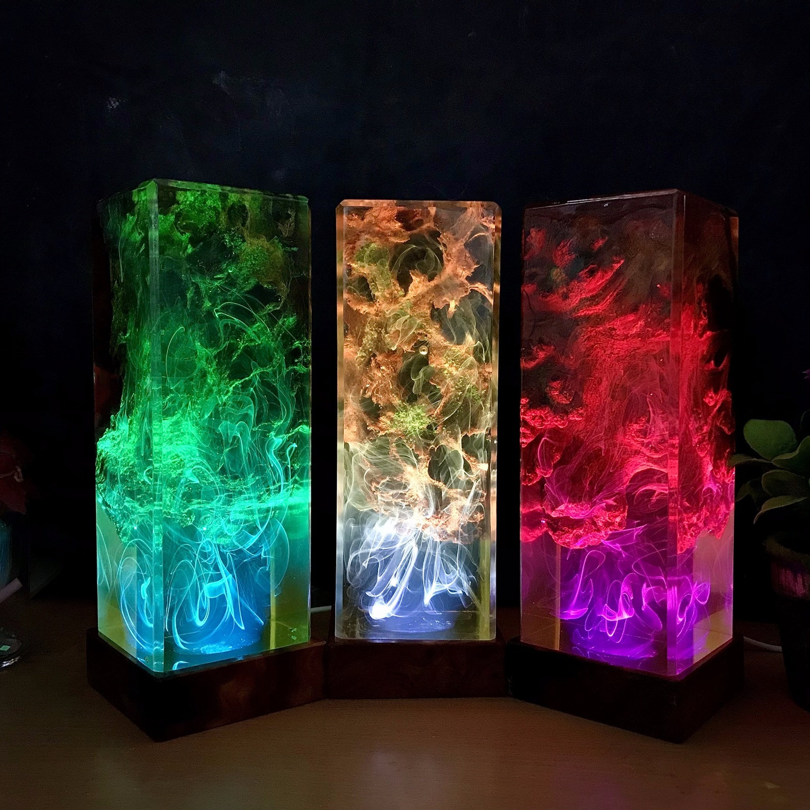 Unique color changing resin wood lamp decorative lamp resin Etsy