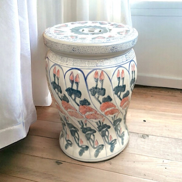 Vintage Chinoiserie Hand-painted Ceramic Stool