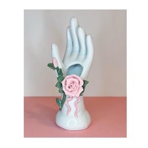 Vintage Pink Rose Porcelain Hand Bud Vase