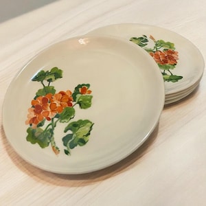 5 Vintage Salem Geranium Salad Dessert Bread Plates 7.5&quot;  Made in the USA