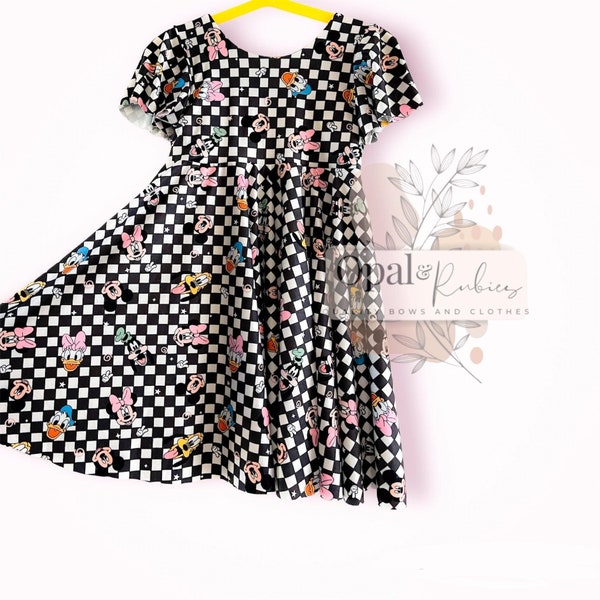 Minnie Mouse Toddler Dress, Daisy Duck, Fab 5 twirl dress, Mickey and Friends Dress, Girls Summer Top, Checkered Dress,Mickey and friends,