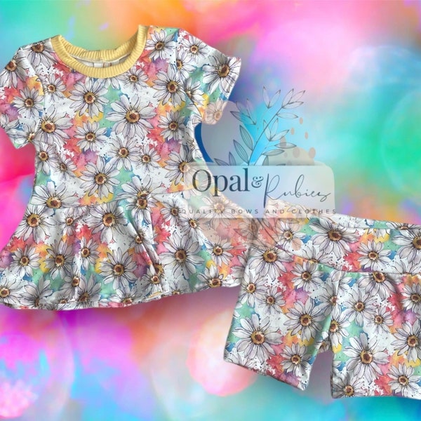 Toddler Spring outfit, Summer clothes, Daisy Floral top, Girls peplum tops, Spring girls dress, Girls floral dress, Bike shorts for girls,