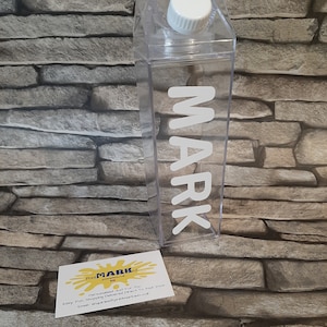 Personalised Milk Carton Water Bottle, Water Bottle, Gift, Name Stickers, Custom Vinyl decal. School Bottles