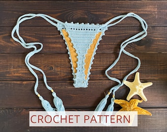 Crochet thong bikini bottom pattern PDF file on English for beginners size XS-XXL