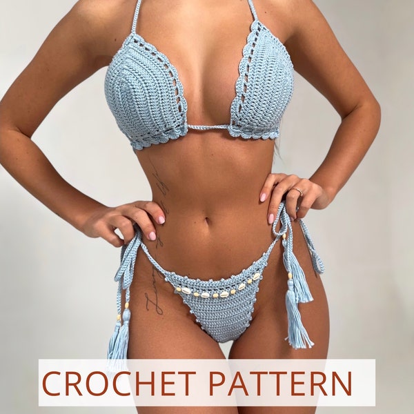 Crochet bikini pattern PDF files on English for size XS-XXL Crochet patterns thong swimsuit