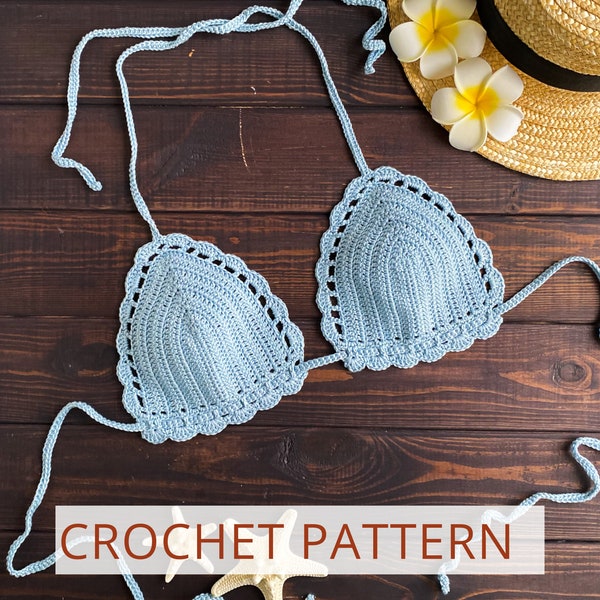 Crochet bikini top pattern on English Crochet triangle bralette pattern for cup size AA-DD (beginners and intermediate)