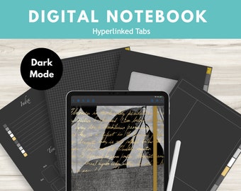 Dark GoodNotes Notebook Hyperlinked Dark Mode Digital Notebook PDF Note Paper Template Dark Mode Student Notebook Black Digital Paper Note