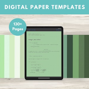 May include: A digital tablet displaying a green page with a grid pattern. The page contains handwritten notes and equations in Spanish. The text on the page reads "Energia para centros". The tablet is on a wooden surface with a green and white striped background.