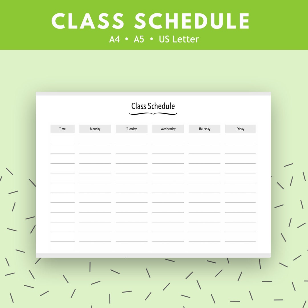 Class Schedule Printable Timetable for Student Back to School Schedule ...