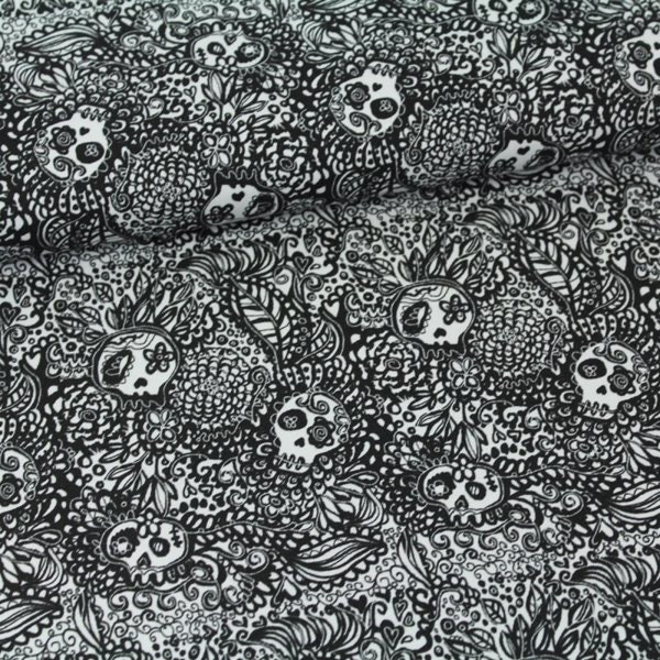 Biojersey tissu oncle Tangle Skulls - noir