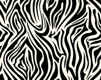 Tissu jersey motif zèbre imprimé animal, noir / blanc