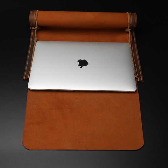 Slim Leather Laptop Sleeve: Personalized MacBook Air Case & Desk