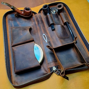 Bolsa de cuero para pipa de sacristán, bolsa de cuero larga para dos pipas, bolsa para pipa de Auenland, estuche para pipa de Tolkien, regalo de Navidad para padrinos de boda hecho a mano