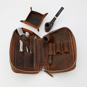 Leder Reißverschlusstasche, Leder Pfeife, personalisierte Männer Geschenke, Leder Humidor, Leder Pfeife Beutel, Pfeife Reisetasche, Weihnachtsgeschenk