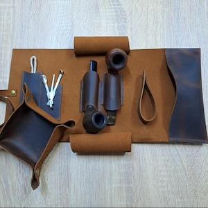 Leather Pipe Roll, Leather Pipe Pouch, Leather Pipe Bag, Leather Pipe Case Personalized Christmas Gift, Leather Roll for Two Pipe