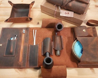 Porta tabacco in pelle fatto a mano, organizer da viaggio, regalo personalizzato