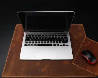 Handmade Full Grain Leather Desk Mat and Mouse Pad Set