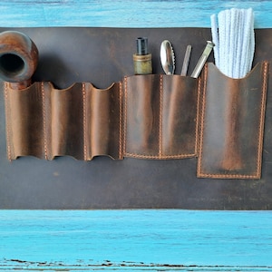 Leather Pipe Board Full Set, Leather Tobacco Bag, Tobacco Organizer, The Pipe Smokers, Wallet Tray, Pipe Stand,  Gift for Christmas