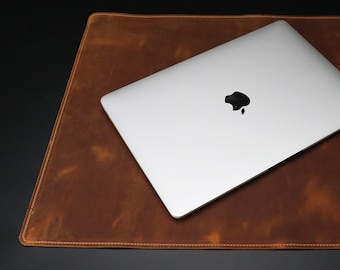 Handmade Full Grain Leather Desk Mat: Tobacco Brown Office Accessories
