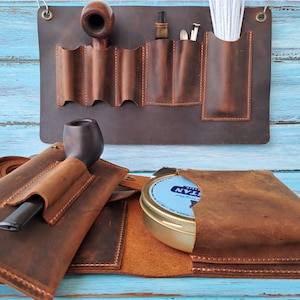Leather Pipe Roll Full Set, Handmade Pipe Rollup Bag, Tobacco Pouch, The Pipe Smokers Set, Extra Pipe Board, Personalized Christmas Gift.