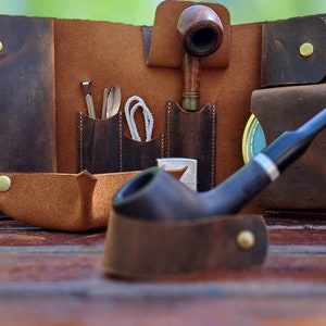 Leather Pipe Roll, Full Set, Handmade Pipe Roll Up , Tobacco Pouch, Personalized Christmas Gift, Leather Pipe Bag, Pipe  Roll for 2 Pipes