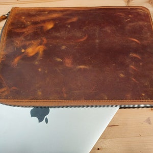 Personalized Leather Laptop Sleeve: Zippered MacBook Case, Top Grain Leather