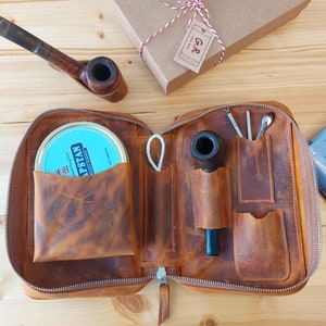 Leather Pipe Case, Zippered Pipe Bag, Handmade Pipe Pouch, Leather case for Single Pipe Case, Tobacco Bag, Personalized Christmas Gift
