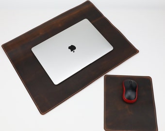 Handmade Tobacco Leather Desk Mat & Mouse Pad Set