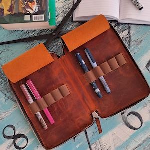 Astuccio portapenne in pelle con cerniera - Astuccio portapenne stilografiche fatto a mano da 10 scomparti per regalo personalizzato, astuccio portapenne in pelle personalizzato, astuccio portapenne fatto a mano