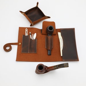 Leather Pipe Roll, Leather Pipe Pouch, Leather Pipe Bag, Small Size Leather Pipe Case Personalized Christmas Gift, Pocket Size Pipe Roll