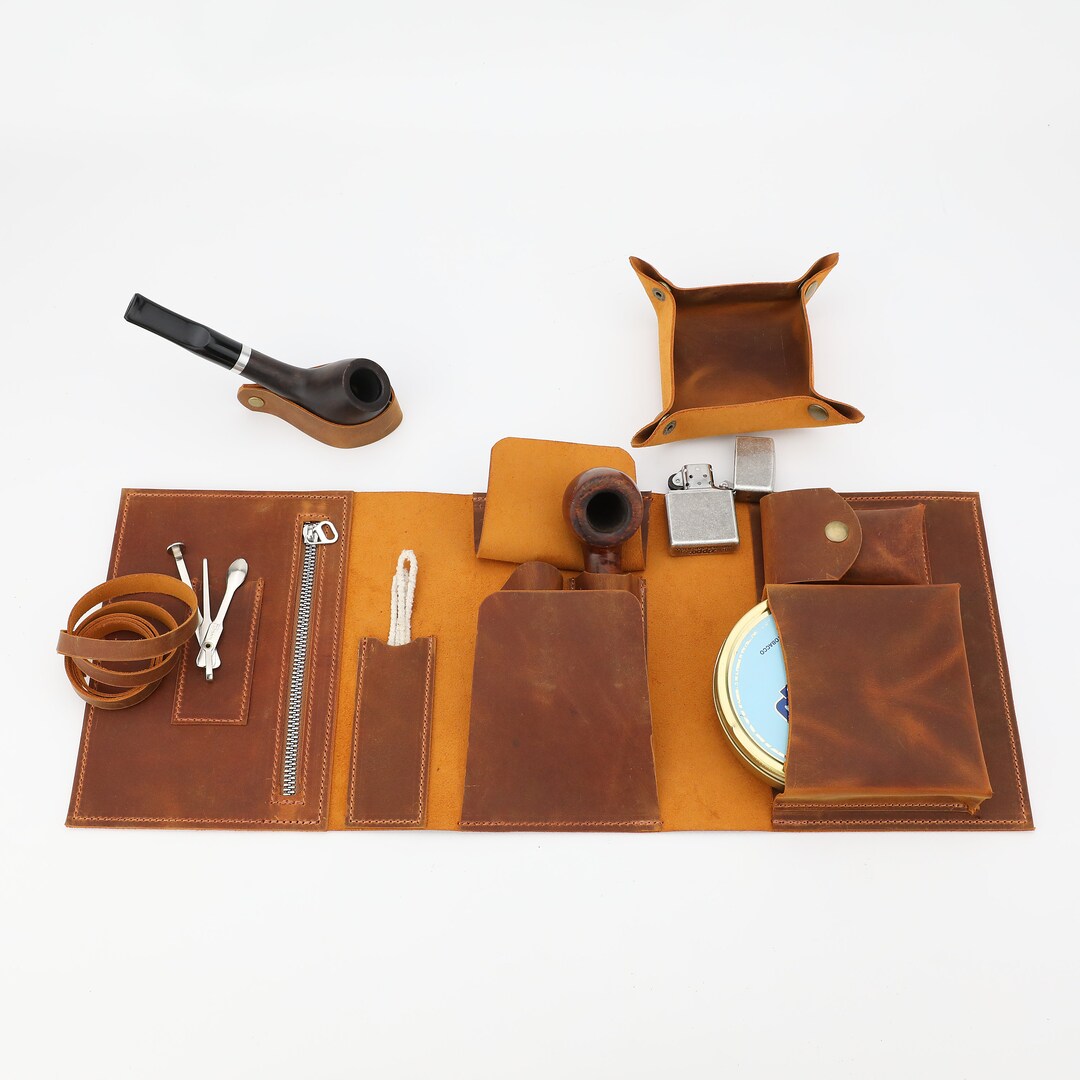 Leather Pipe Roll, Leather Pipe Pouch, Leather Pipe Bag, Full Set for 2