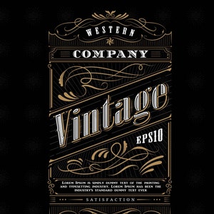 Vintage typografie western frame whisky label EPS SVG