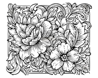 Tooled Leather Floral SVG Pattern: Vintage Western Line Art