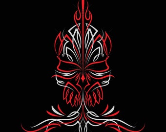 Custom Lettering レタリング　デザイン　アート ビンテージ Skull Pinstripe Red Color Vintage Art Hand Drawn Digital