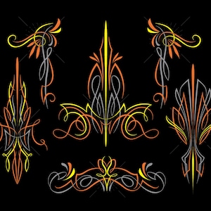 Set Tree Colors Pinstriping svg, Yellow, Orange, Gray Colors, Pinstriping vintage art old school Motorcycle and car pinstripe SVG EPS PNG