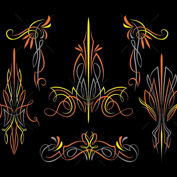 Set Tree Colors Pinstriping svg, Yellow, Orange, Gray Colors, Pinstriping vintage art old school Motorcycle and car pinstripe SVG EPS PNG