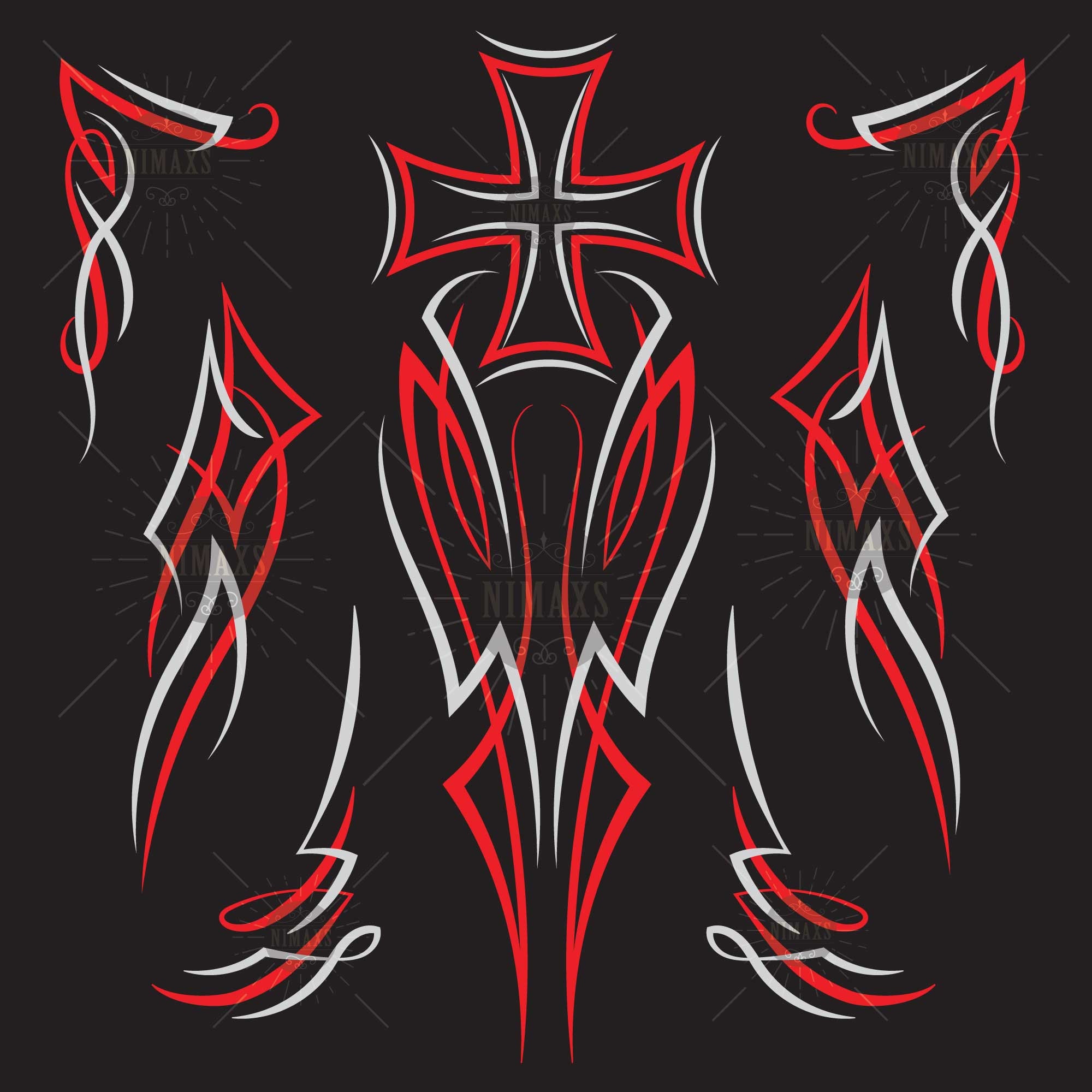 Maltese Cross Pinstriping Art: Vintage Hand-drawn SVG EPS PNG